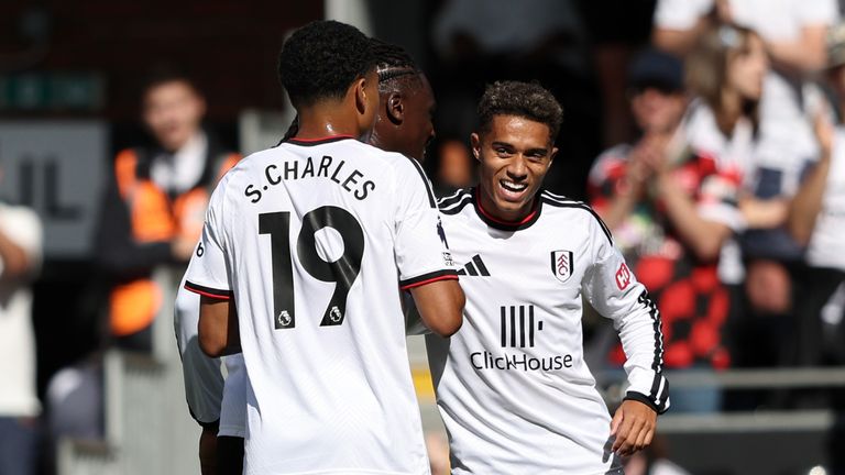 Fulham's Josh King celebrates with team-mates after his goal against Crystal Palace 