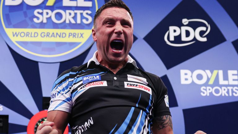 Gerwyn Price at the 2026 World Grand Prix in Leicester