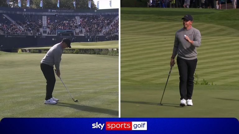 Rory McIlroy's spectacular approach shot saw him birdie the 10th as he moved to the top of the leaderboard at the BMW PGA Championship.