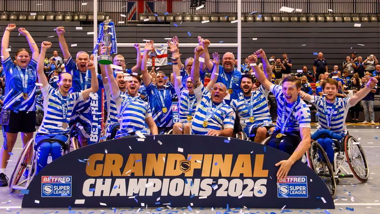 Halifax Panthers lift the Betfred Wheelchair Super League trophy after victory over Leeds (swpix.com)