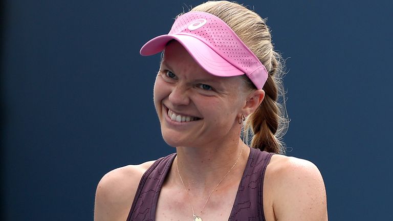 Harriet Dart of Great Britain reacts against Peyton Stearns of the United States during their Women's Singles First Round match on Day Two o