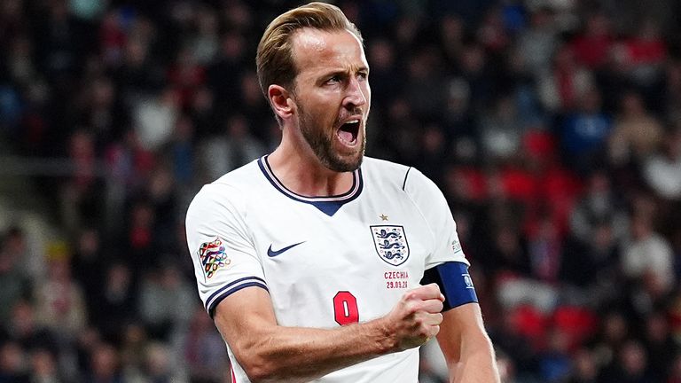 England's Harry Kane celebrates scoring the second goal vs Czech Republic