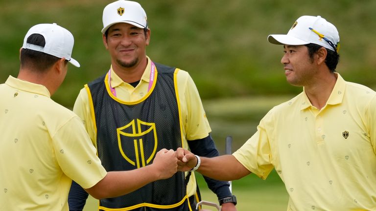 Hideki Matsuyama (right) partnered Sungjae Im to victory for the International Team 