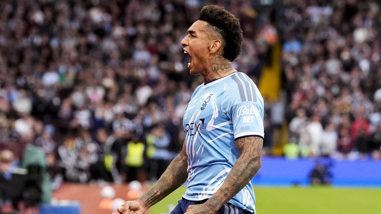 Igor Jesus celebrates his goal at Villa Park