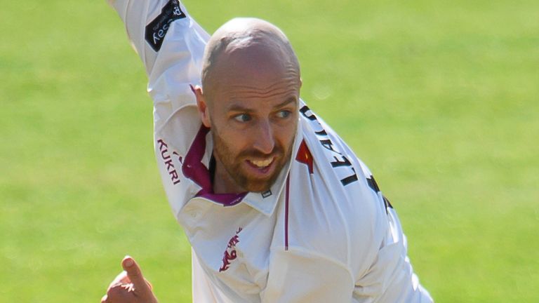 Somerset left-arm spinner Jack Leach bowls in the County Championship (SWpix)