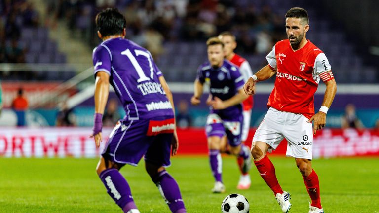 Moutinho in UEFA Conference League action for Braga against Austria Vienna