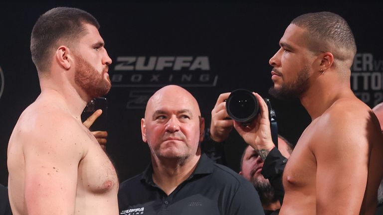 LONDON, ENGLAND - SEPTEMBER 25: Johnny Fisher and Michael Pirotton pose after the Zuffa Boxing 11 ceremonial weigh-in at Copper Box Arena on September 25, 2026 in London, England.  (Photo by Ed Mulholland/Zuffa Boxing/Zuffa Boxing via Getty Images)