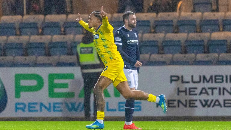 St Johnstone's Josh Fowler celebrates after levelling late on at Dens Park