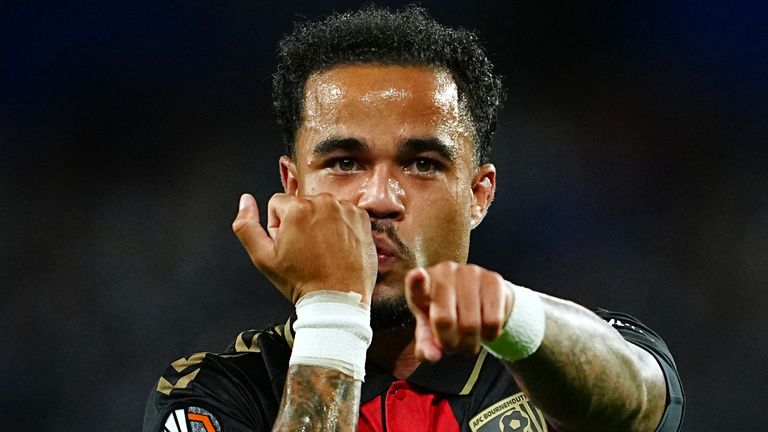 Bournemouth's Justin Kluivert celebrates after scoring against Real Sociedad (AP Photo/Miguel Oses)