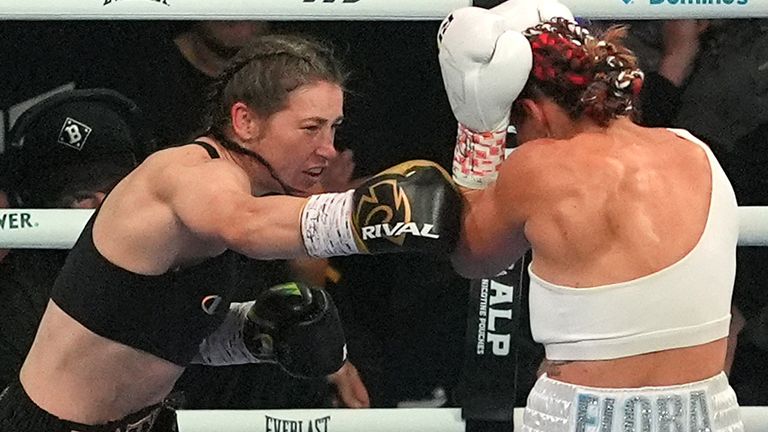 Katie Taylor and Flora Pili during their fight at Croke Park
