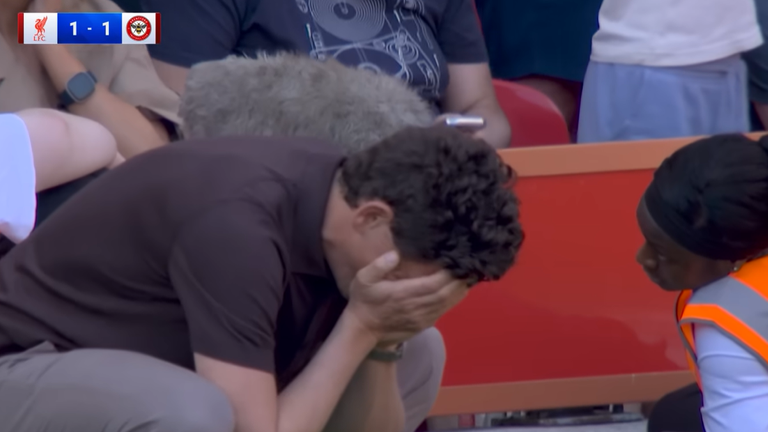 Andrews was visibly distraught when Dango Ouattara headed over the bar in the final seconds at Anfield