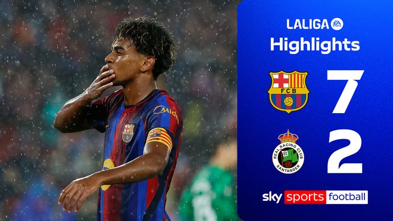 Highlights of the La Liga match between Barcelona and Racing de Santander. 