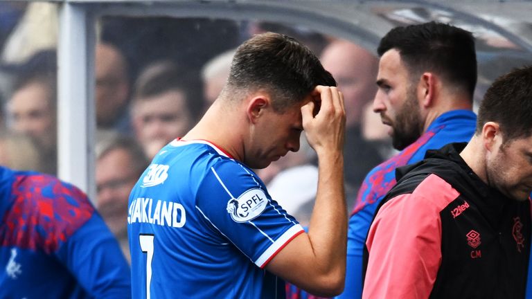 Rangers captain Lawrence Shankland goes off injured against Motherwell
