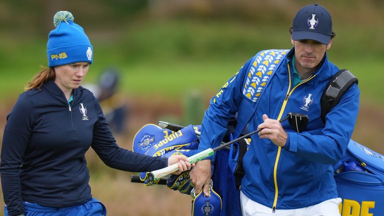 Leona Maguire of Europe walks onto the 15th green during a practice round for the Solheim Cup