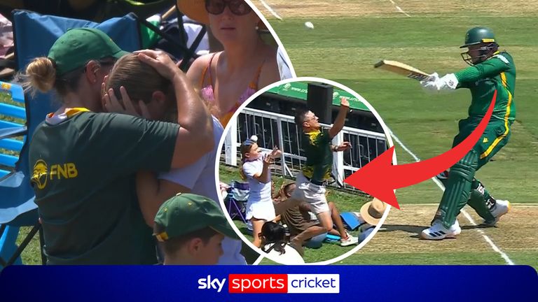Matthew Breetzke six hits young spectator after fan's missed catch attempt in the crowd 