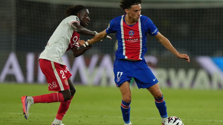 Monaco's Mamadou Coulibaly in action against former teammates Maghnes Akliouche