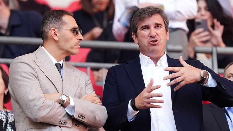 Manchester City chairman Khaldoon Al Mubarak (left) alongside CEO Ferran Soriano (right)