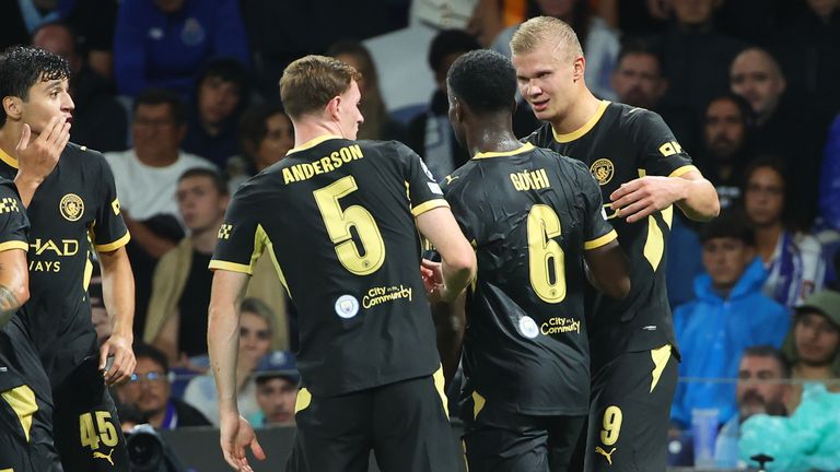 Erling Haaland scored twice in Man City's 2-0 win at Porto