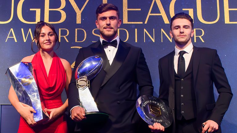 Woman of Steel winner Jenna Foubister with Man of Steel Winner Brad O'Neill and Rob Hawkins, Wheelchair Super League Wheels of Steel winner