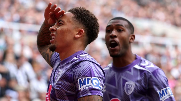 Bournemouth's Marcus Tavernier celebrates his goal at Newcastle