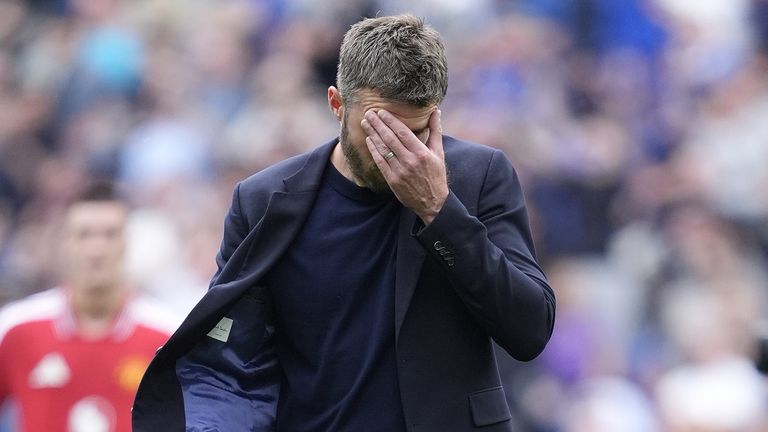 Man Utd boss Michael Carrick hung his head after his side blew their lead twice at Everton