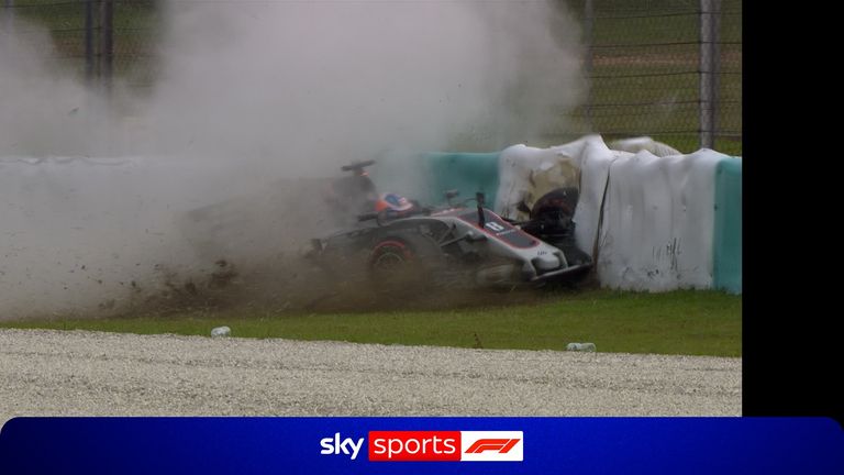 A loose drain cover caused Romain Grosjean to crash his Haas heavily in Malaysia during P2 in 2017.