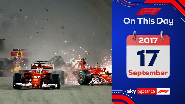 On this day in 2017 at the Singapore Grand Prix, Red Bull's Max Verstappen crashed with the Ferrari pair of Sebastian Vettel and Kimi Raikkonen in one of the most dramatic starts ever.