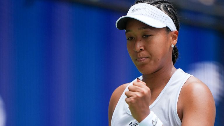 Naomi Osaka reacts against Katerina Siniakova during a Women's Singles match on Day Five of the 2026 US Open at USTA Billie Jean King Nation