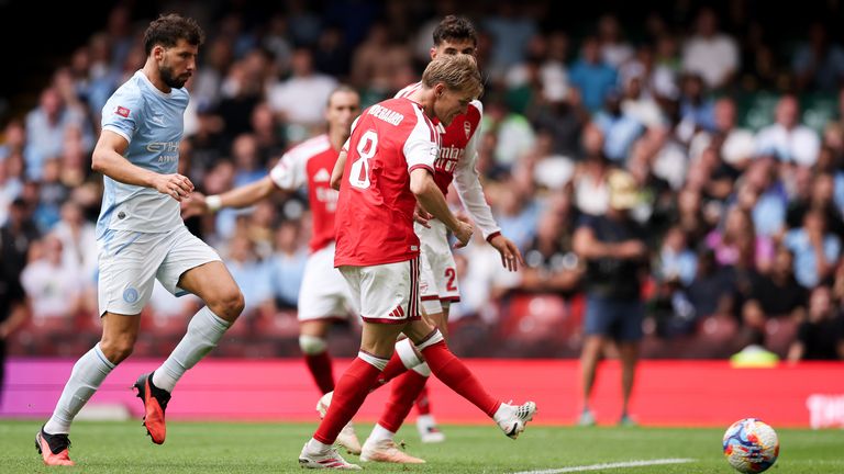 Odegaard exploited a similar gap in the Man City defence to score vs Chelsea