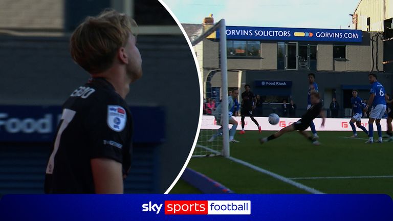 Peterborough's Danny Ormerod misses a wide open net after he can't stretch far enough to poke the ball into the net after the ball laid on a plate for him from Ethan Williams cross.