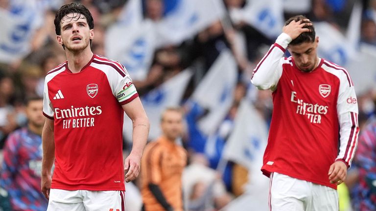 Declan Rice and Kai Havertz show their disappointment after Arsenal's 3-0 loss at Brighton