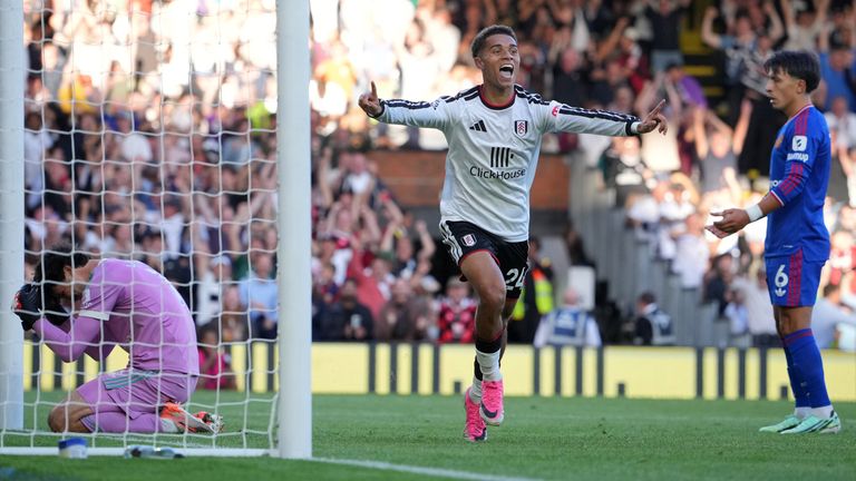 Josh King celebrates as Fulham take the lead via a Lisandro Martinez own goal