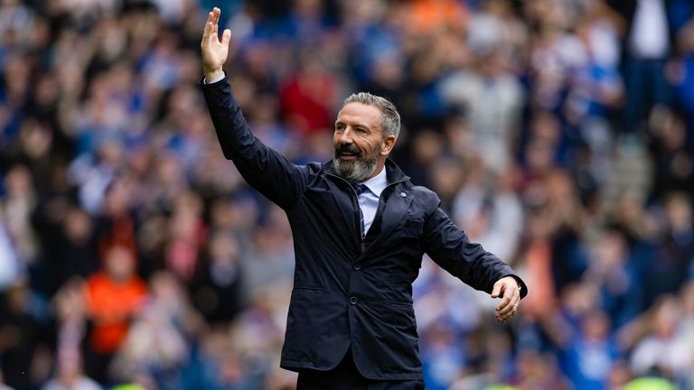 Rangers manager Derek McInnes celebrates at full-time 