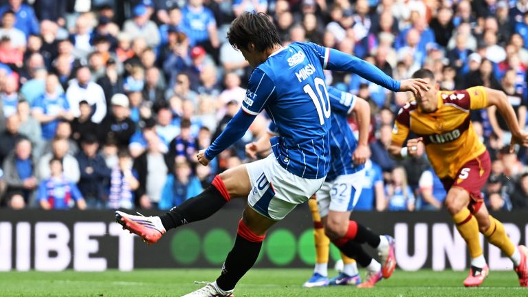 GLASGOW, SCOTLAND - SEPTEMBER 05: Rangers Minsu Kim misses a penalty during a William Hill Premiership match between Rangers and Motherwell at Ibrox Stadium, on September 05, 2026, in Glasgow, Scotland. (Photo by Rob Casey / SNS Group)