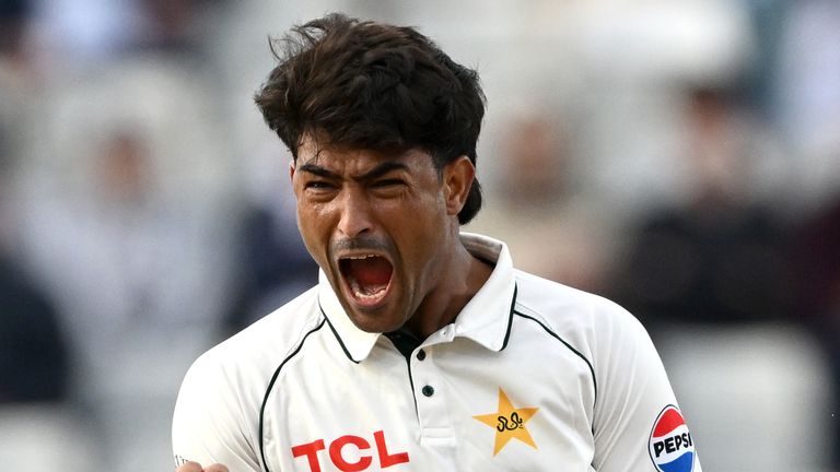 Pakistan fast bowler Razaullah celebrates the wicket of England opener Emilio Gay on the first evening of the third Test at Edgbaston