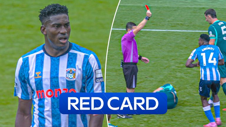 Awoniyi red card for Coventry.