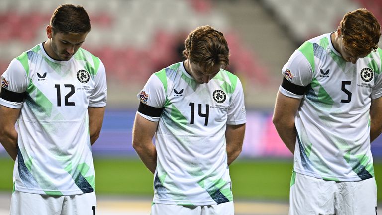 Republic of Ireland players appeared to bow their heads before facing Israel