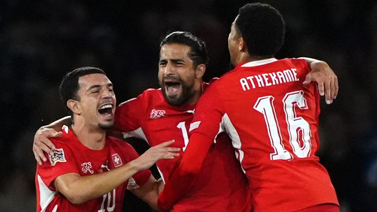 Switzerland's Ricardo Rodriguez celebrates scoring against Scotland