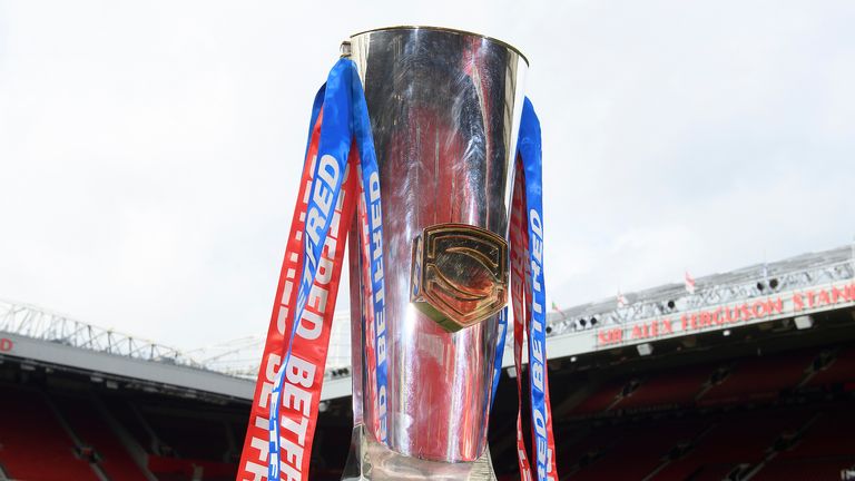 Picture by Allan McKenzie/SWpix.com - 14/09/2026 - Rugby League - Betfred Super League Playoffs Launch - Old Trafford, Manchester, England - The Betfred Super League trophy at Old Trafford.