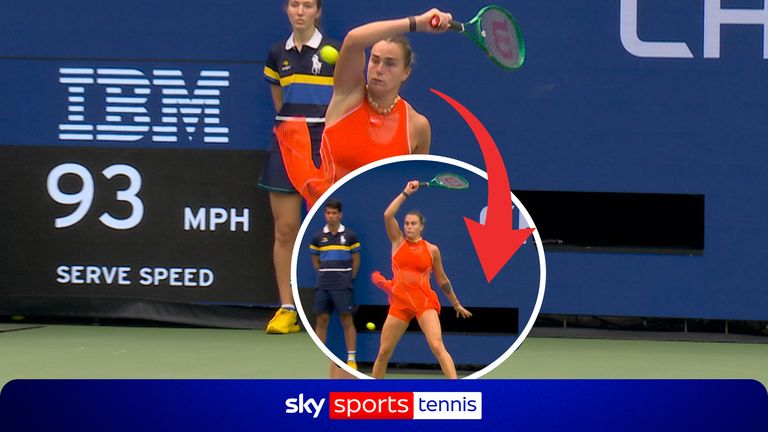 A rare sight from Aryna Sabalenka as she completely misses two returns from Taylor Townsend's serve, failing to make contact with the ball on either occasion.