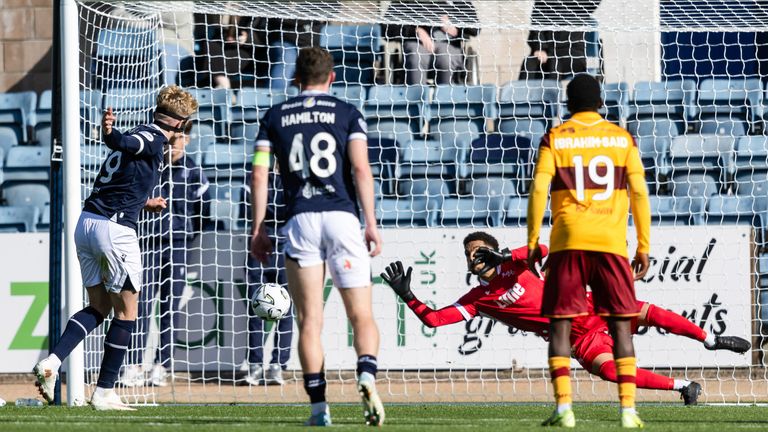 Dundee's Joe Westley scores a penalty to make it 1-0 