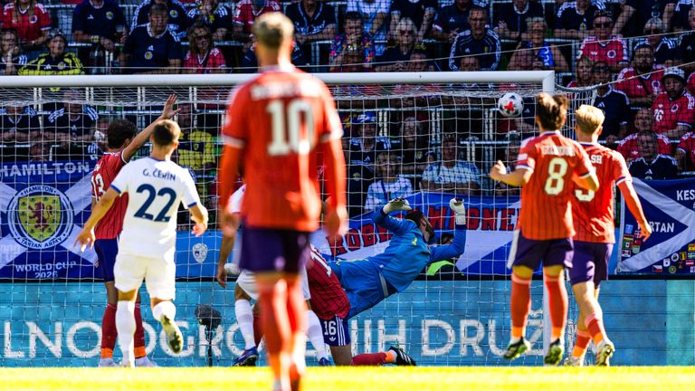 Andraz Sporar had the ball in the net for Slovenia before it was ruled out for offside
