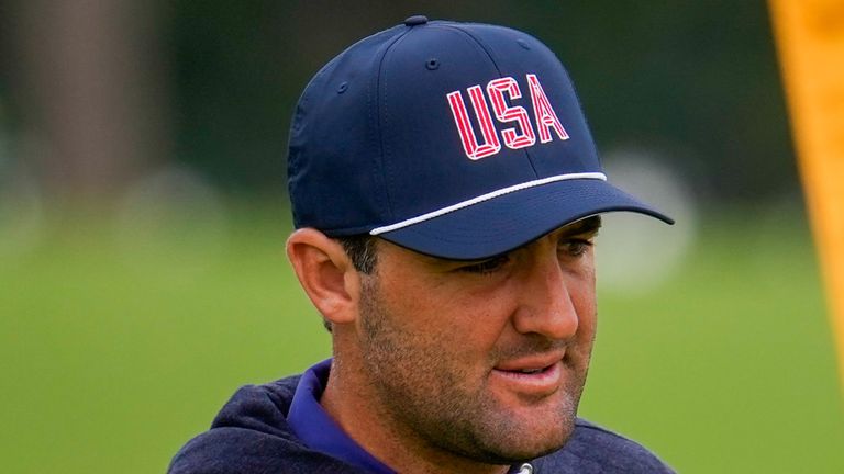 USA teams' Scottie Scheffler practices on the firth hole prior to the start of the Presidents Cup 