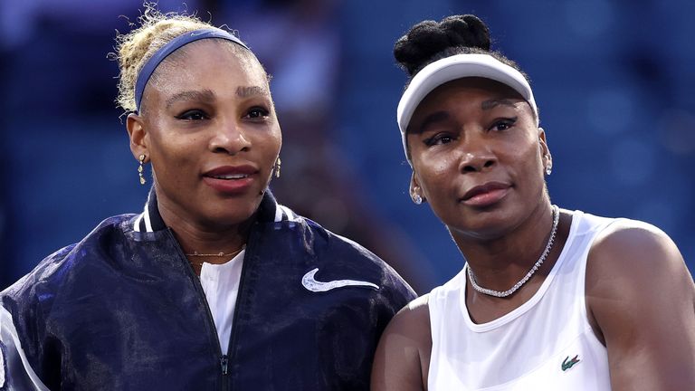 Serena Williams and Venus Williams of the United States look on before their Women's Doubles match against Hao-Ching Chan of Taiwan and Maya