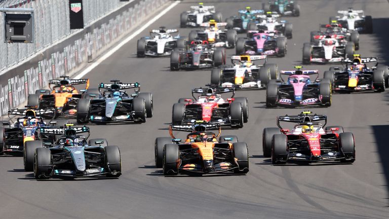 Drivers compete at the start of the Spanish Formula One Grand Prix at the Madring circuit