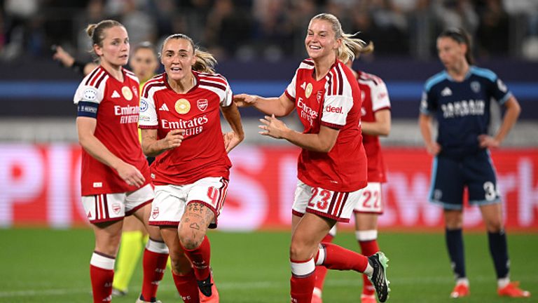 Georgia Stanway celebrates scoring her first Arsenal goal