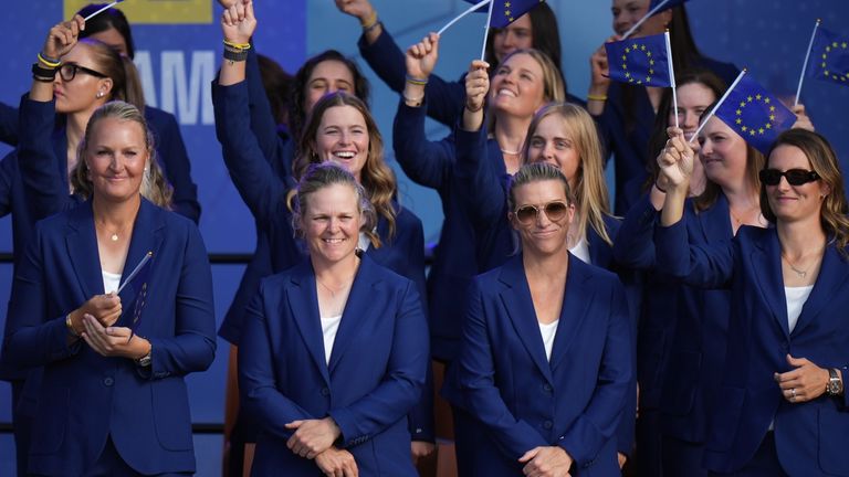 Team Europe takes part in the opening ceremony for the Solheim Cup golf tournament in Vught, Netherlands