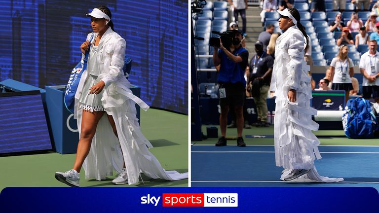 Naomi Osaka had another stylish outfit as she made her entrance ahead of facing Katerina Siniakova in the US Open second round.
