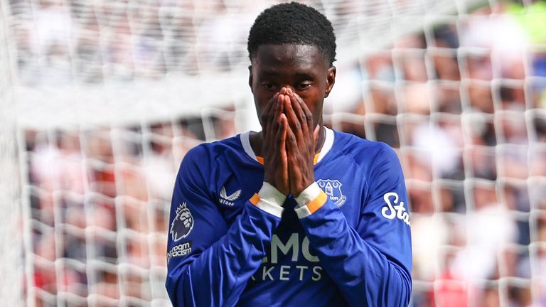 Barry reacts after missing a header against Manchester United