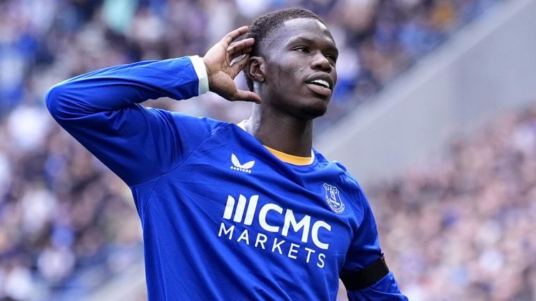 Thierno Barry after giving Everton a first-half lead against Ipswich